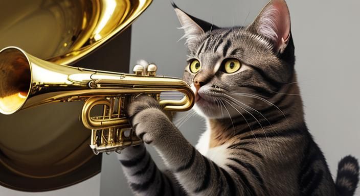 Cat playing trumpet