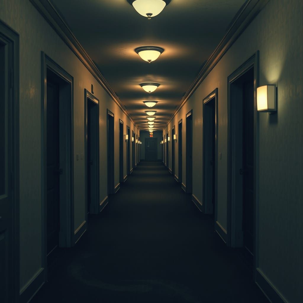 Eerie Hotel Hallway Inspired by Dystopian Art
