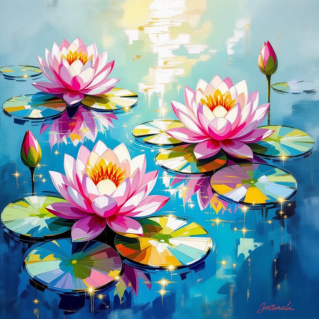 Metamodern Water Lilies with Gold Shimmers