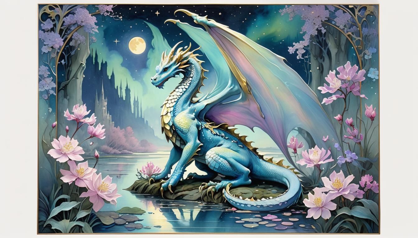 Dragon in Art Nouveau Silk Painting