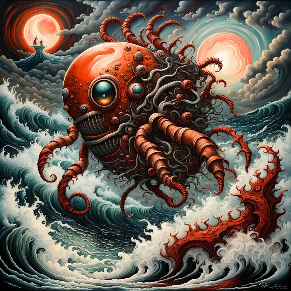 Robot vs Sea Monster: Airbrush Fantasy Seascape