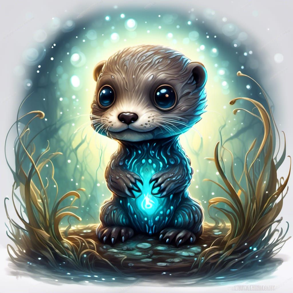 Bioluminescent Undead Otter in Watercolor Style