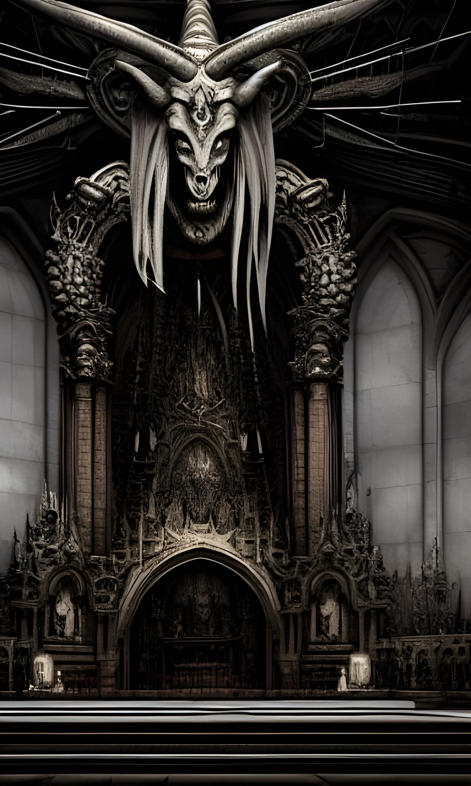 Elaborate Satanic Cathedral with Baphomet Statue
