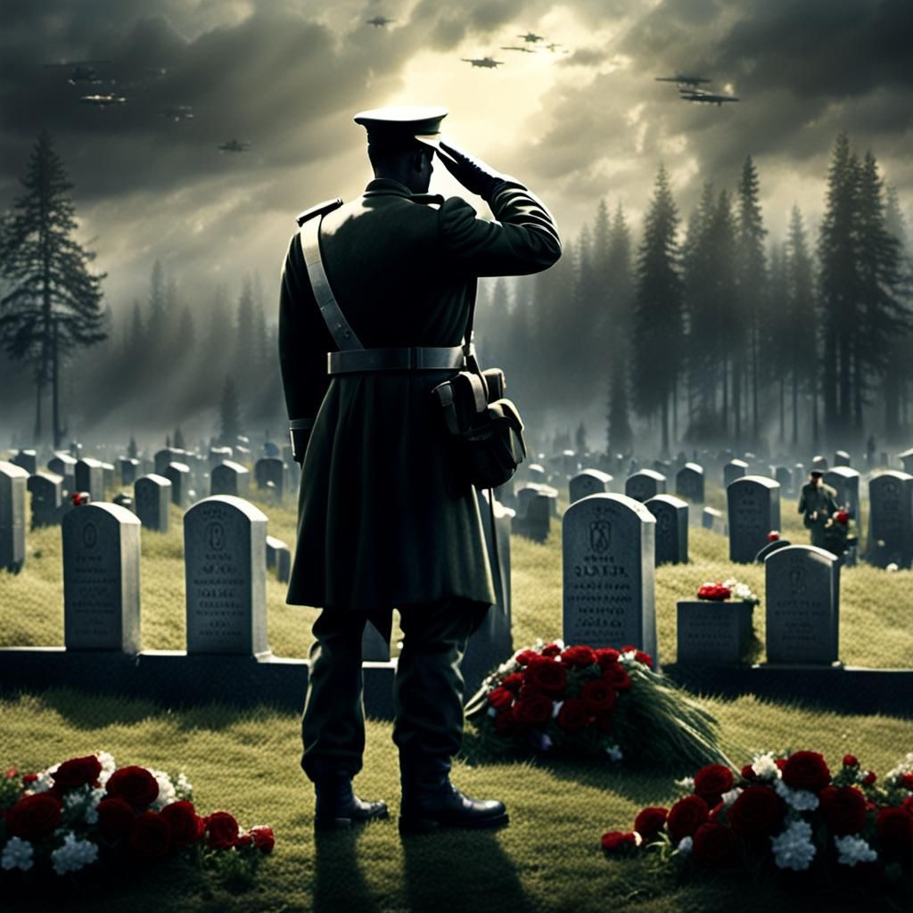 Solemn Soldier's Salute at Cemetery: Matte Painting
