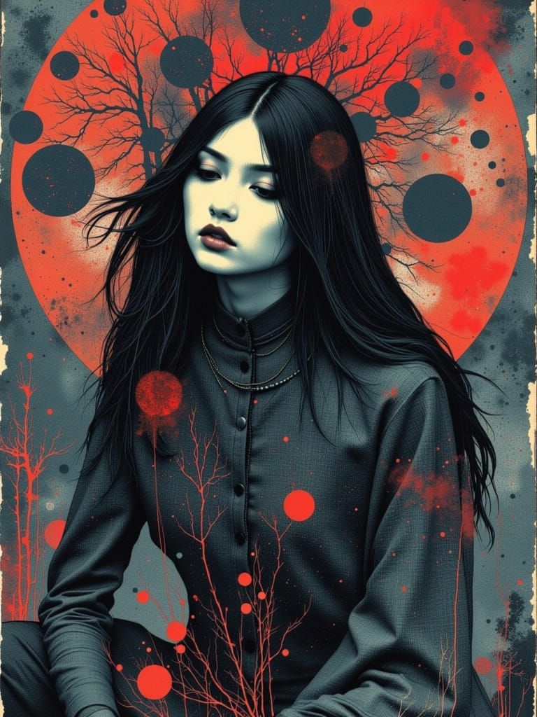 Colorful Gothic Woman in Surreal Abstract Style