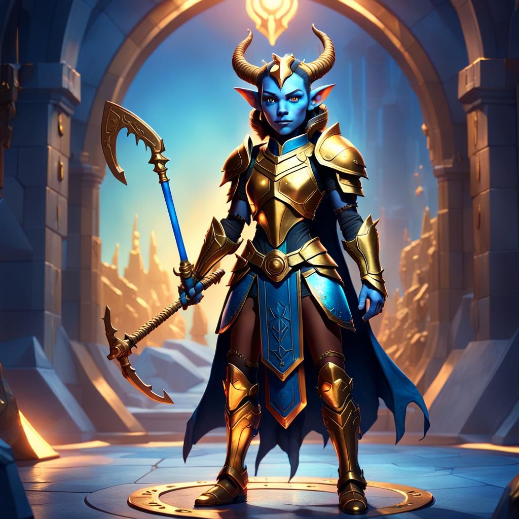 Tiefling Paladin in a Pixar-Inspired 3D Chamber