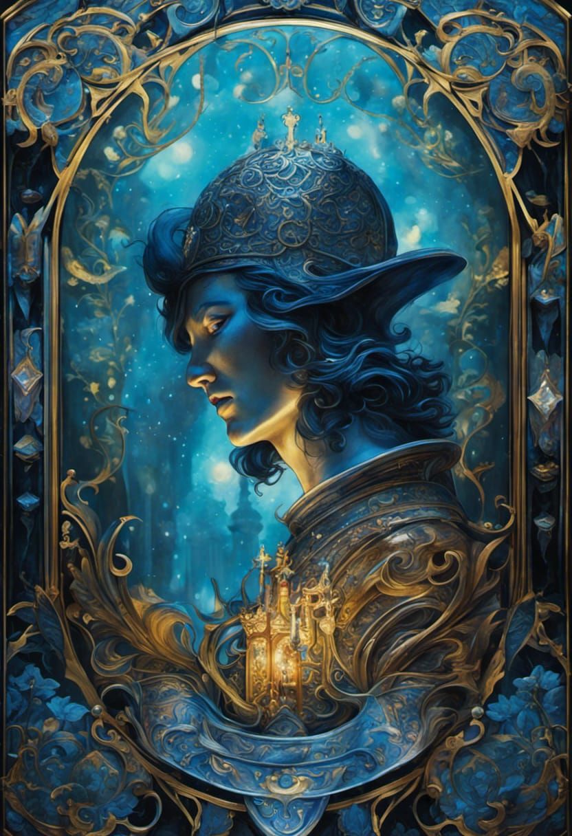 Ornate Noble Knight Card in Art Nouveau Style