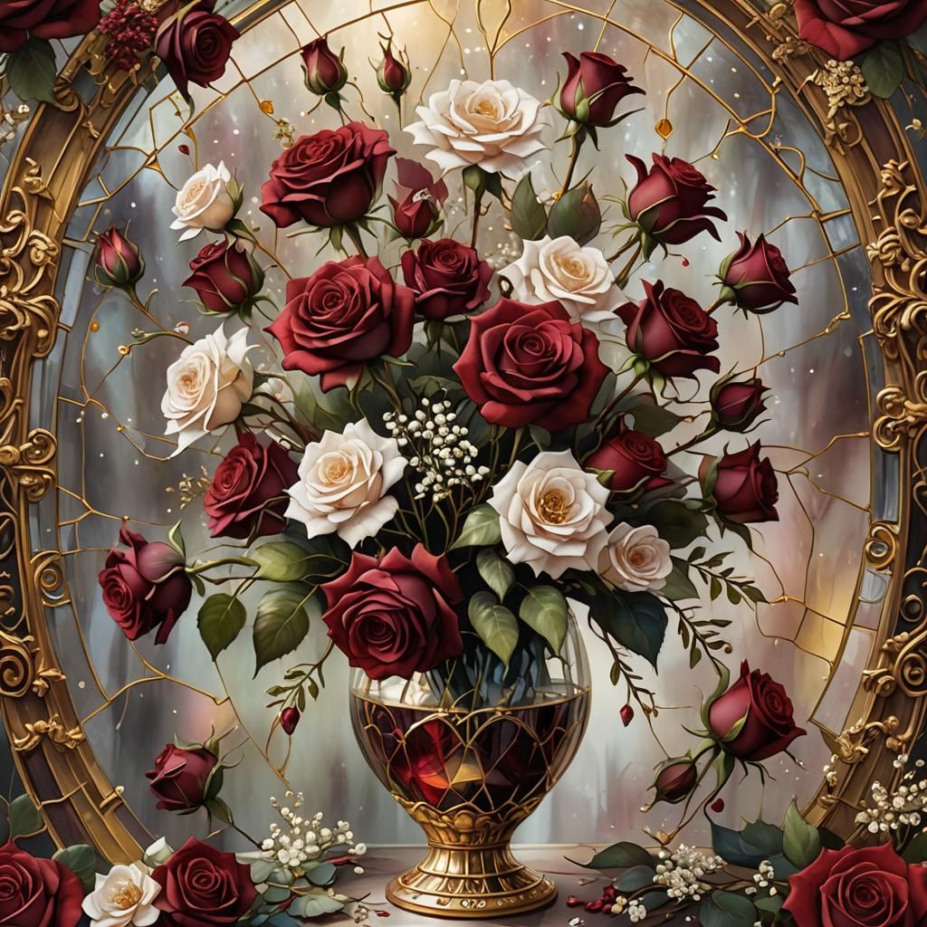 Ethereal Dark Red Roses in Alcohol Ink