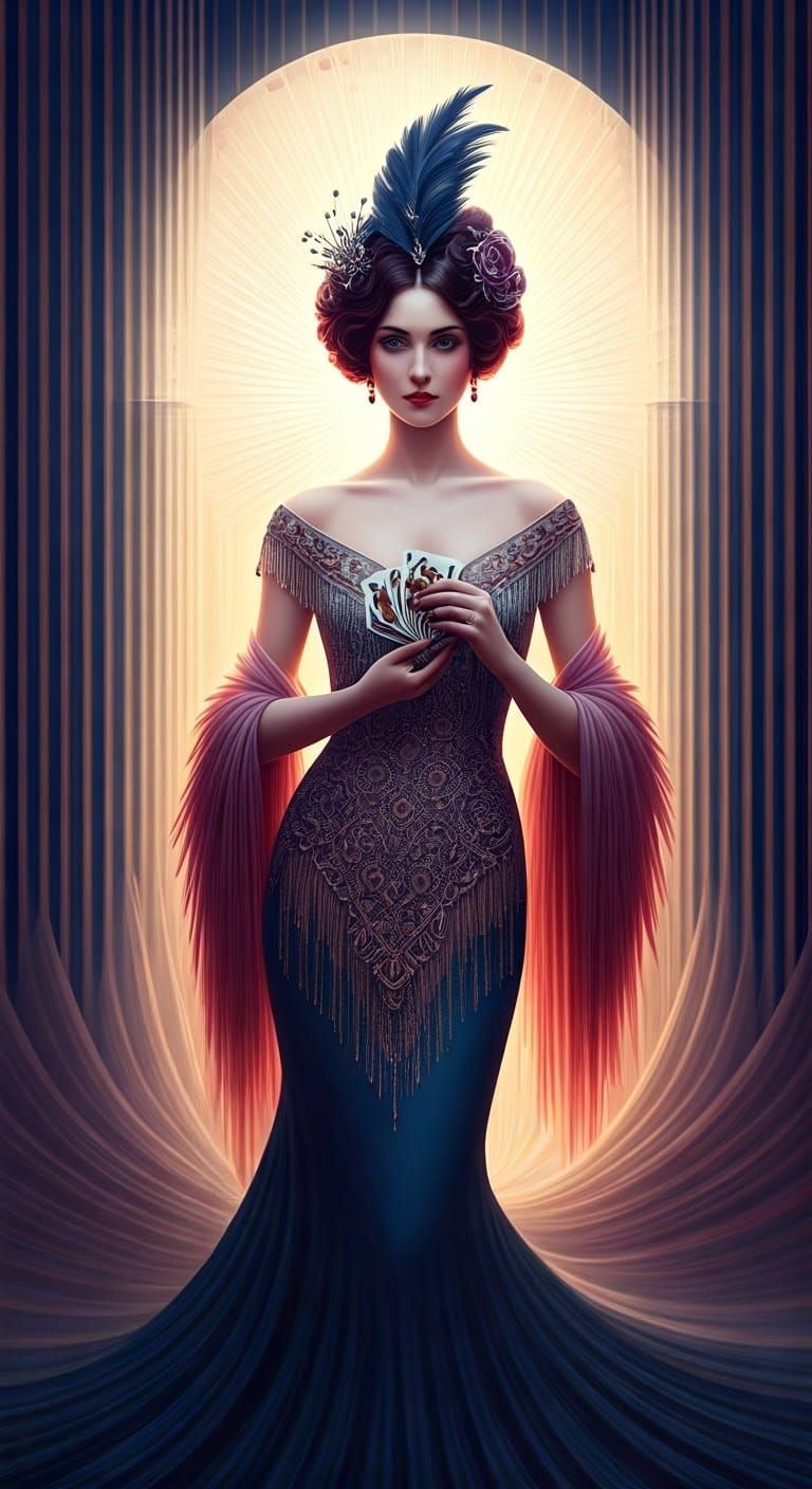Art Deco Aristocrats Gamble in Cyberpunk Metropolis