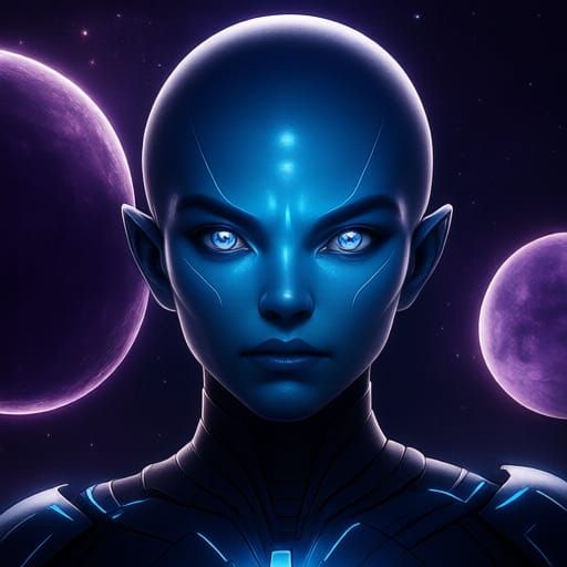 Peaceful Blue Alien With Galactic Eyes