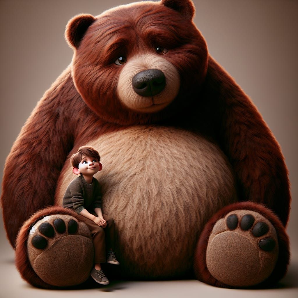 Child Snuggling with Oversized Anthropomorphic Teddy Bear