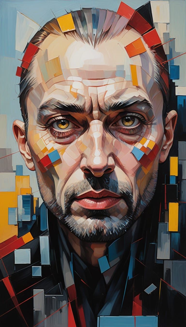 Vibrant red, yellow and blue evoking a sense of dynamic energy andAn audacious cityscape embraced by the stark beauty of...