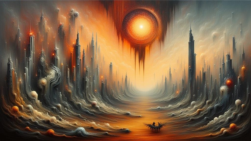 Surreal Melting Cityscape in Oil on Canvas