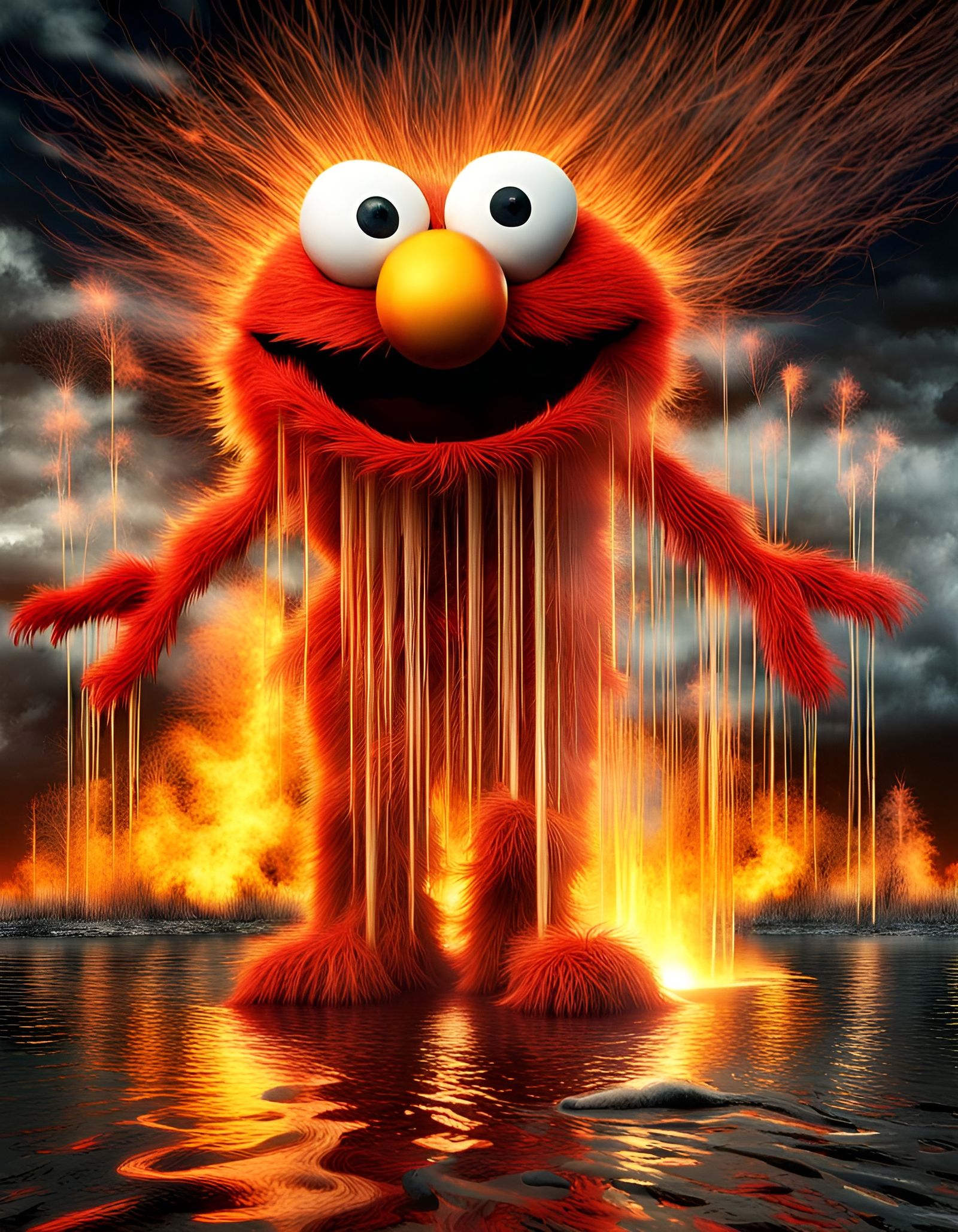 Surreal Elmo Portrait with Reflective Lighting