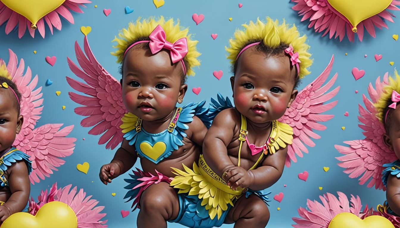 Cute Afican American, siamese twins, Angels