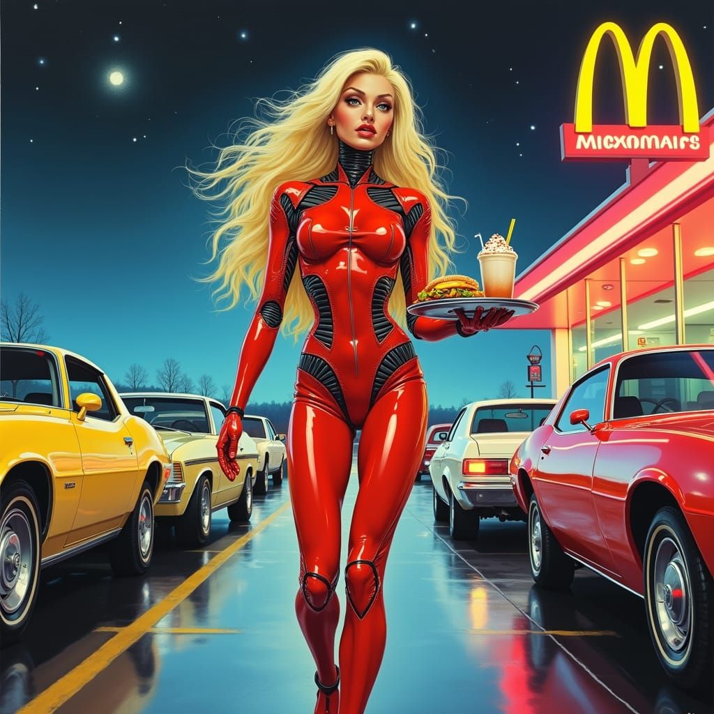 Cyborg Woman in 80s Sci-Fi Cyberpunk Style