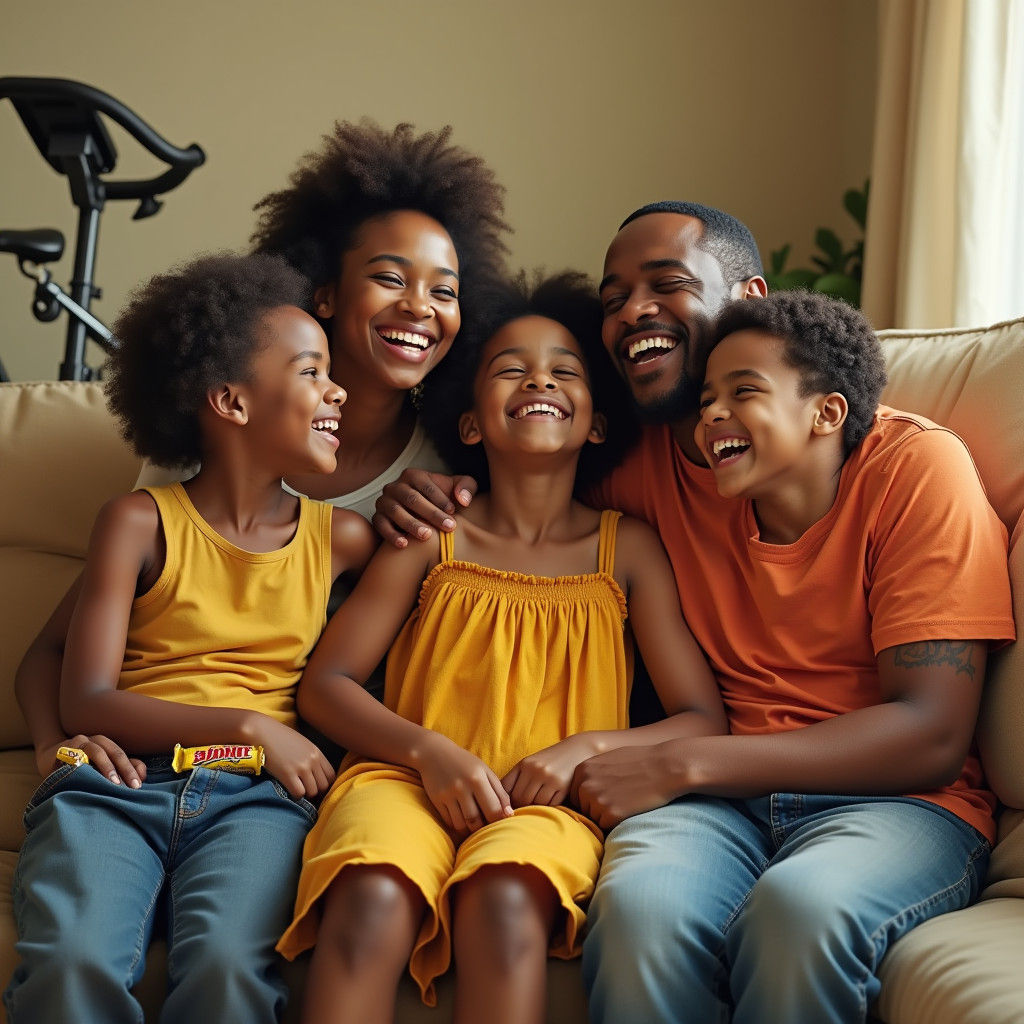 Happy Brown Family Portrait in Hyperrealistic Style