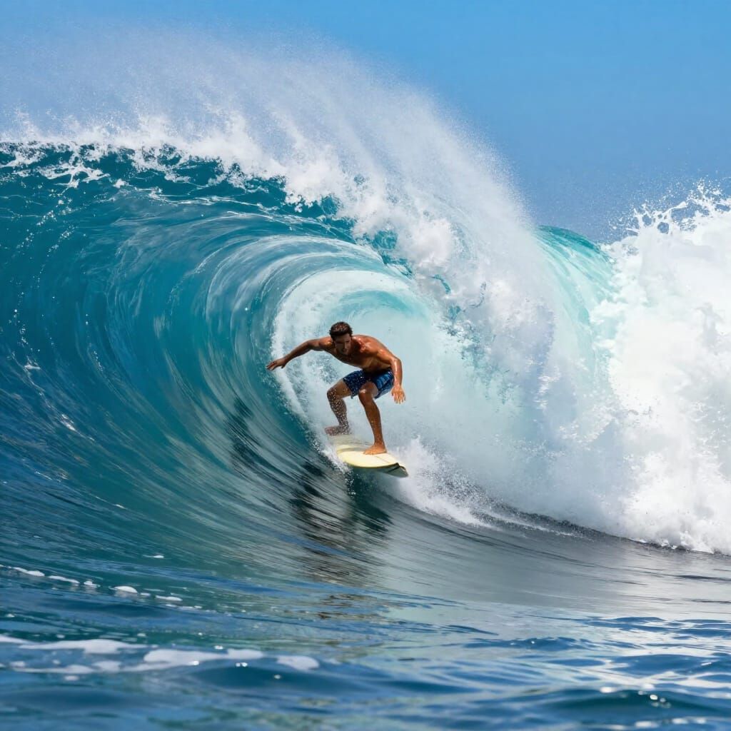 Epic Surfers Ride Colossal Tidal Wave in Digital Matte Paint...