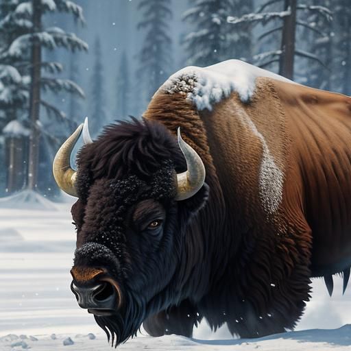 Bison in a Field: AI Generated Image