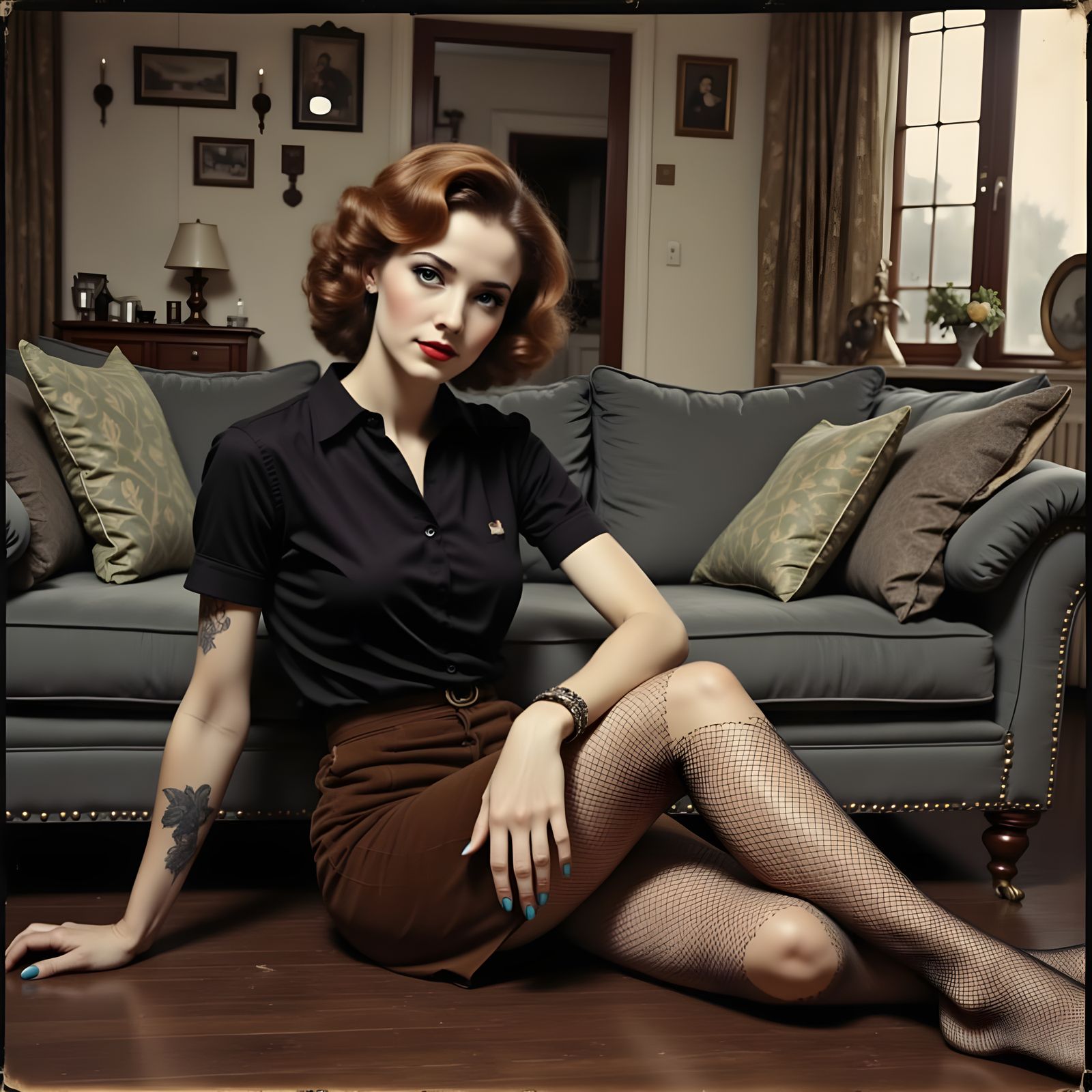 1964 Snapshot of Confident Woman in Suede Skirt