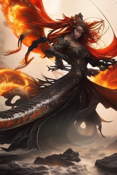 Vibrant Swirling Fire and Water Splash Art