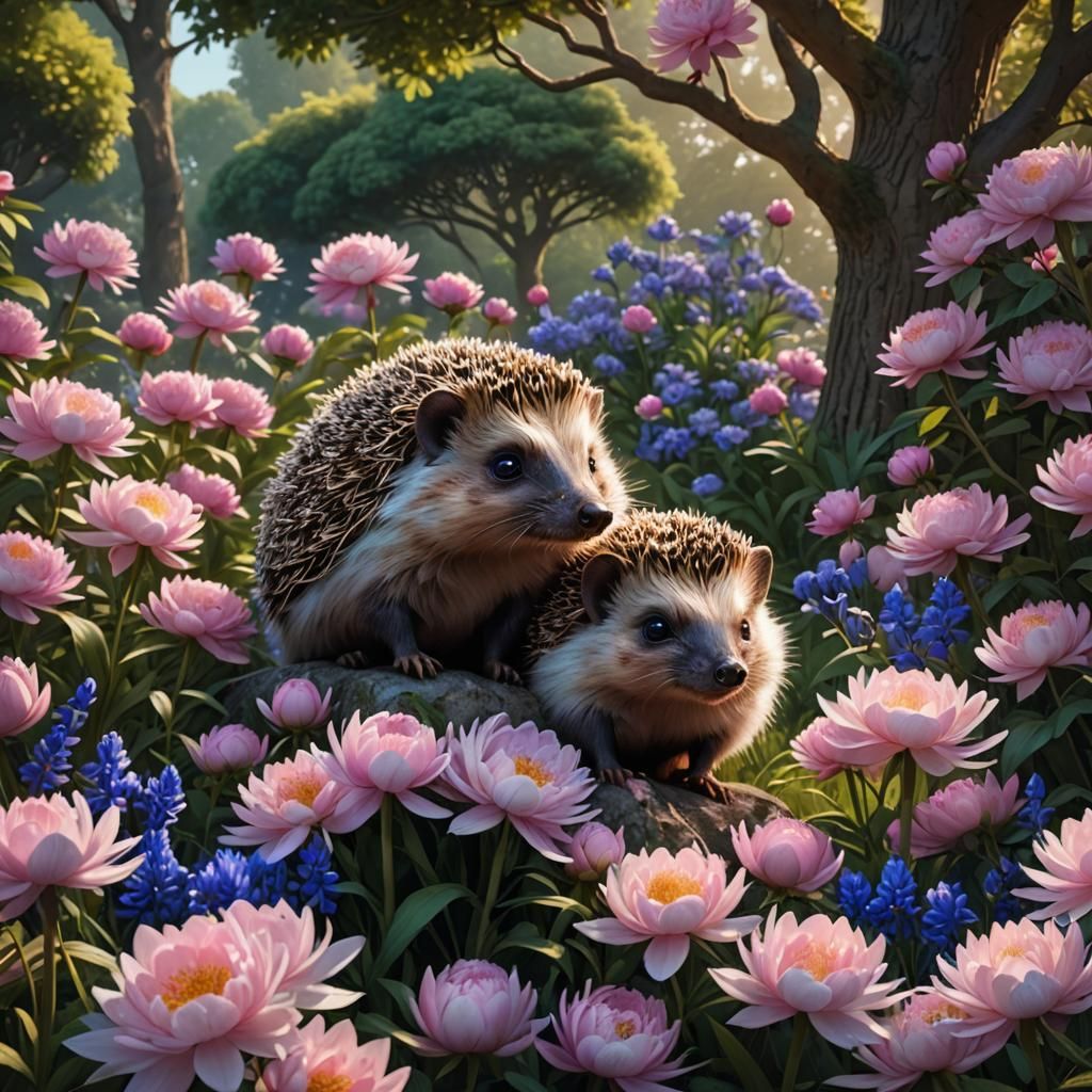 Hedgehog in a Flower Garden: Matte Painting