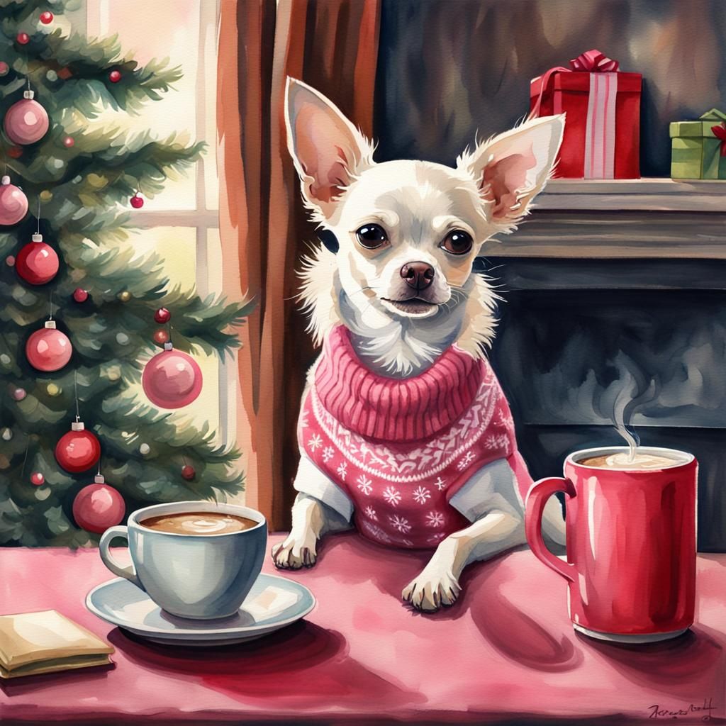 Chihuahua in Christmas Sweater: Watercolor Art