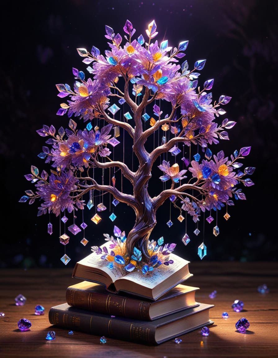 Crystal Tree Books in Psychedelic 3D Render