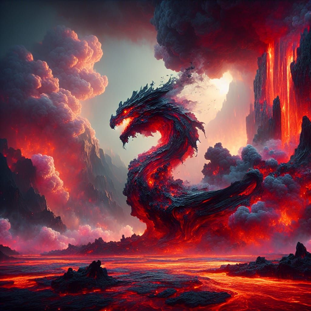 Lava Dragon Emerges from Fiery Depths