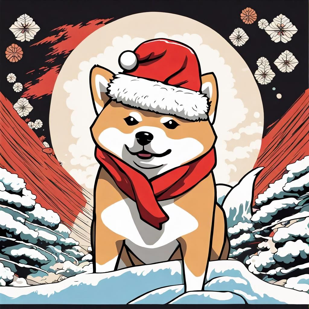 Shiba Claus: Vector Art in Ukiyo-e Style