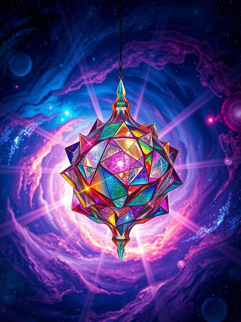 Stained-Glass Sculpture in Iridescent Galaxy