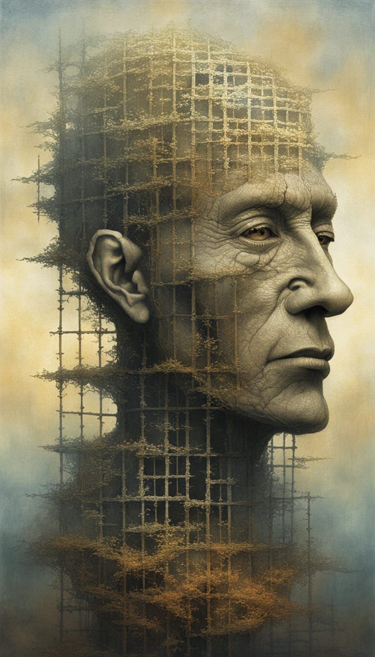 Beksinski-Inspired Ossified Lattice Portrait