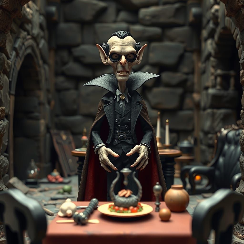 Skinny Dracula in Aardman Claymation Style