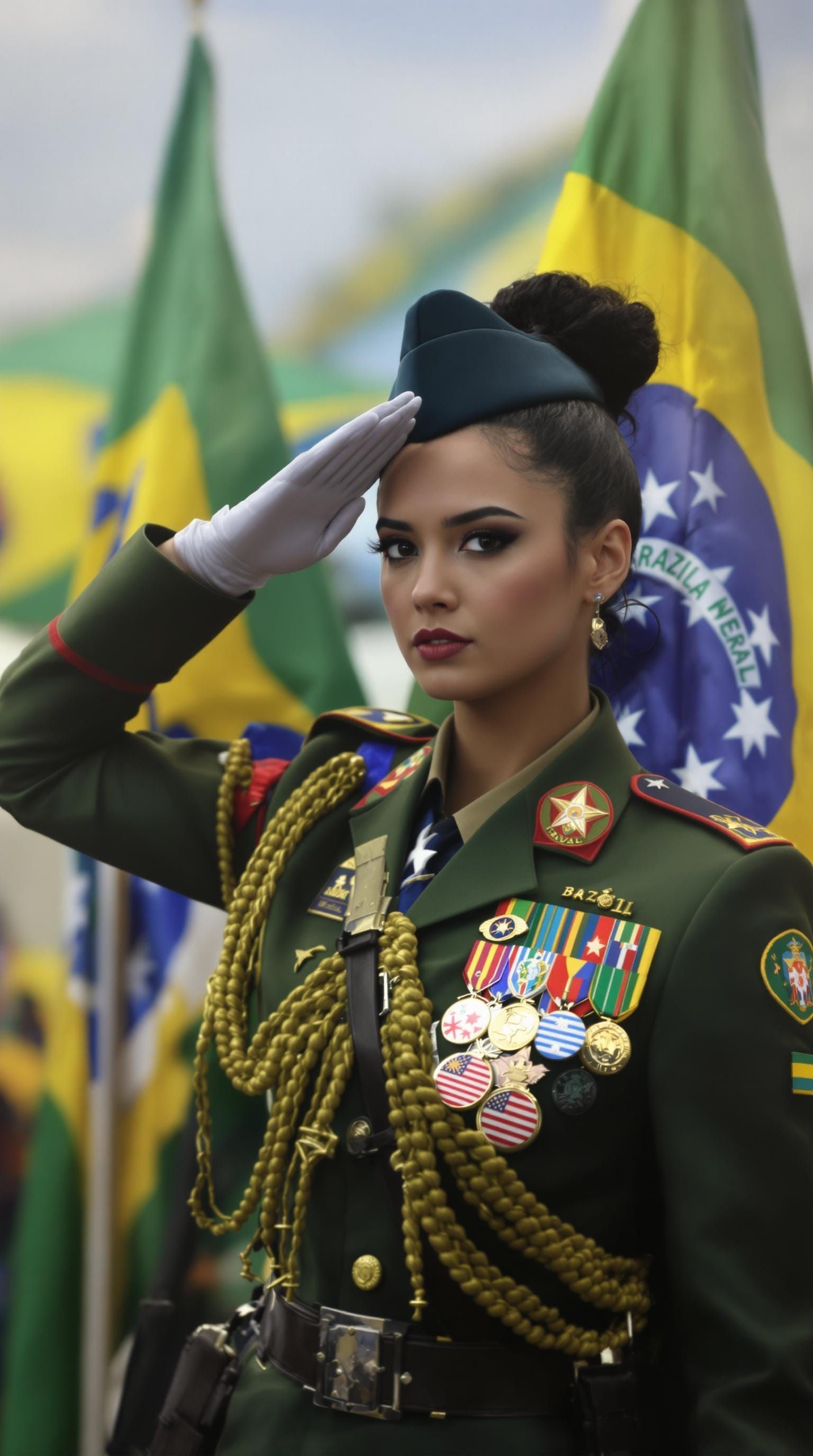 Brazilian Warrior Saluting Flag in Patriotic Style