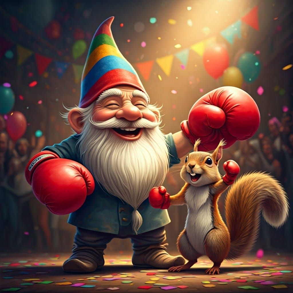 Gnome and Squirrel Party with Boxing Gloves