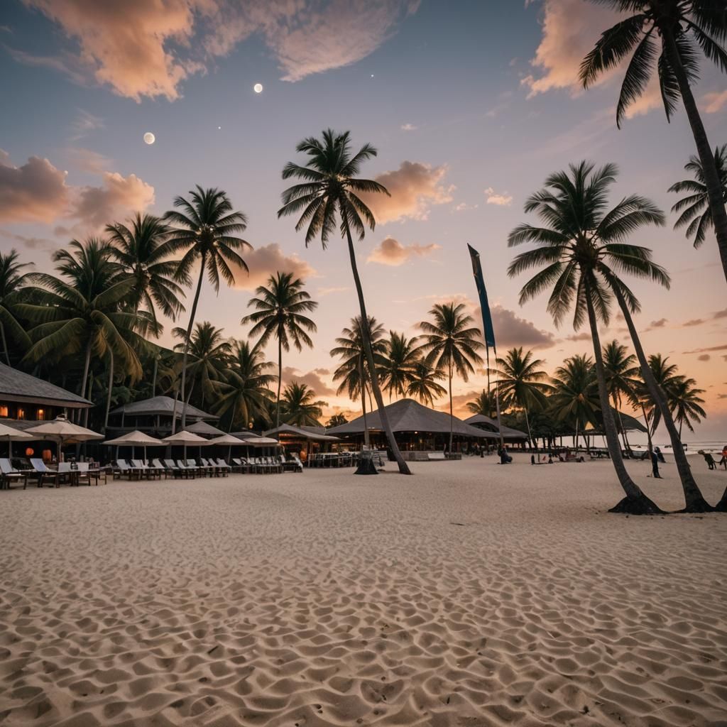 Tropical Beach at Sunset: A Wide-Angle Paradise