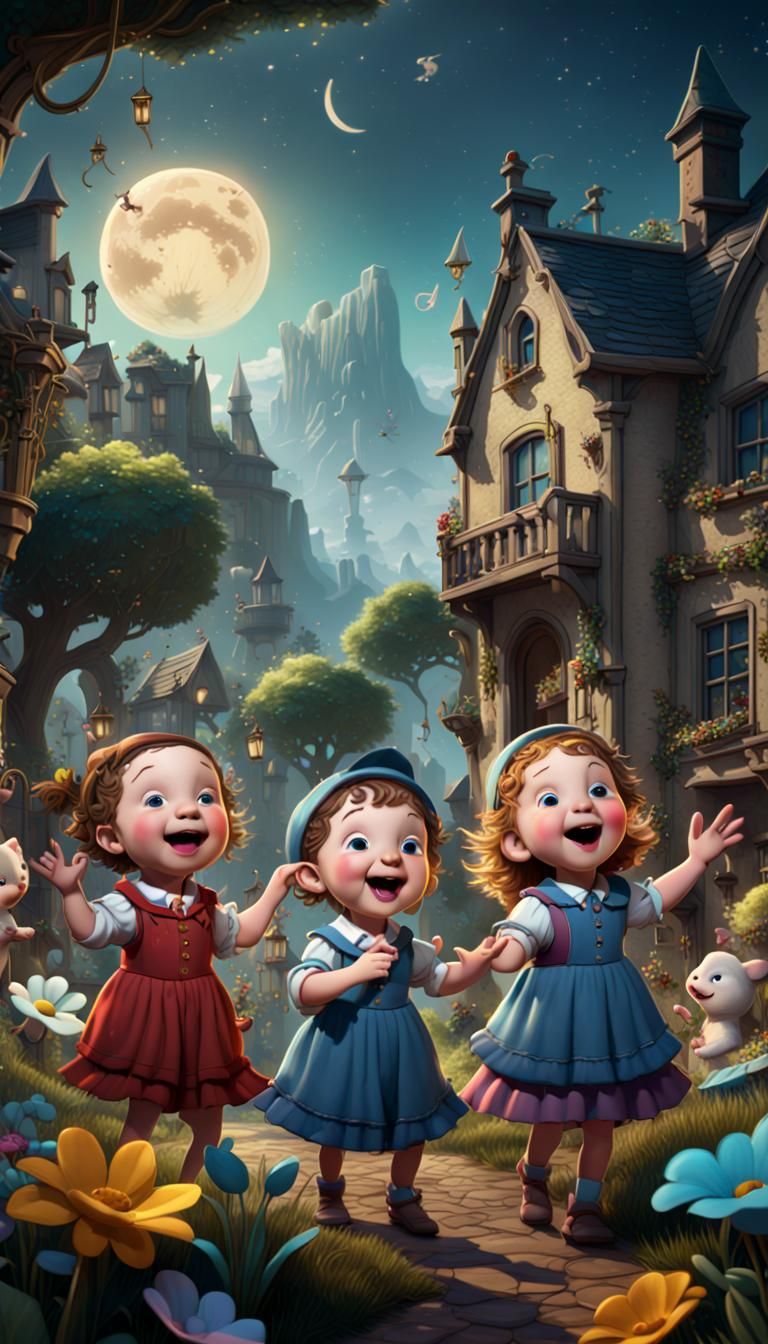 Happy Children Singing Nursery Rhymes: Fantasy Art