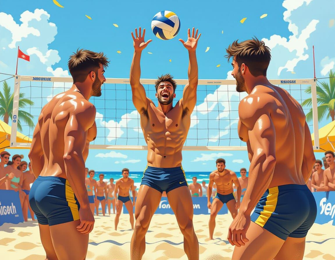 Dynamic Beach Volleyball Game in Vibrant Style