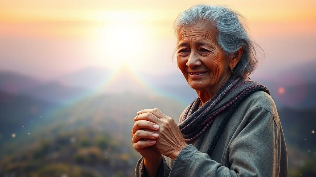 Elderly Woman Embarks on a Journey Towards Enlightenment