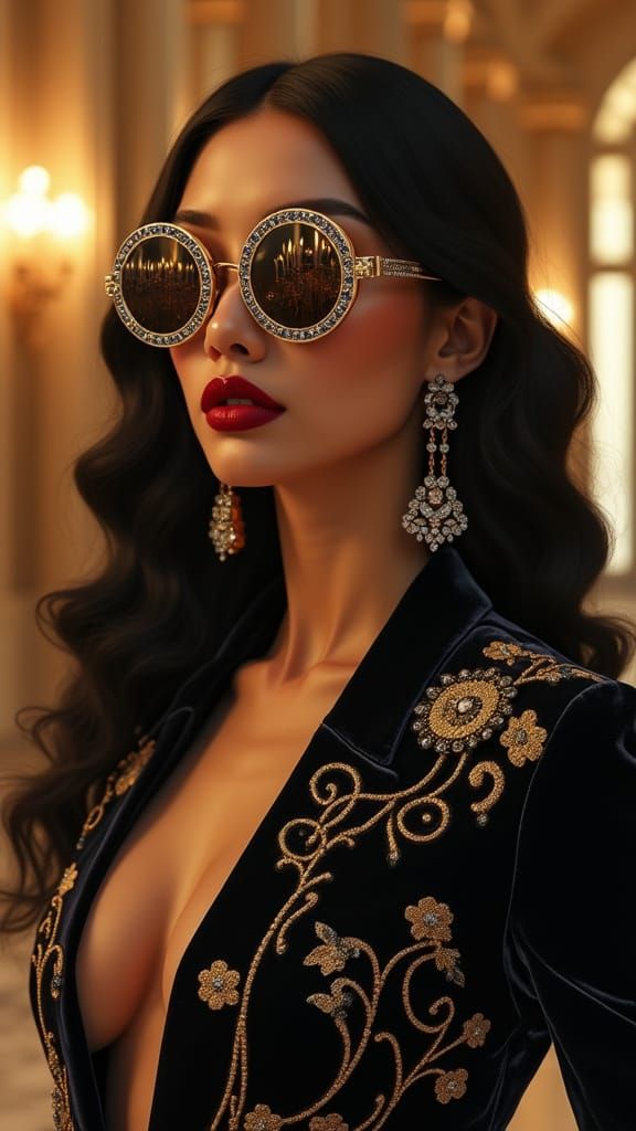 Elegant Woman in Jeweled Sunglasses: Hyperrealistic Fashion ...