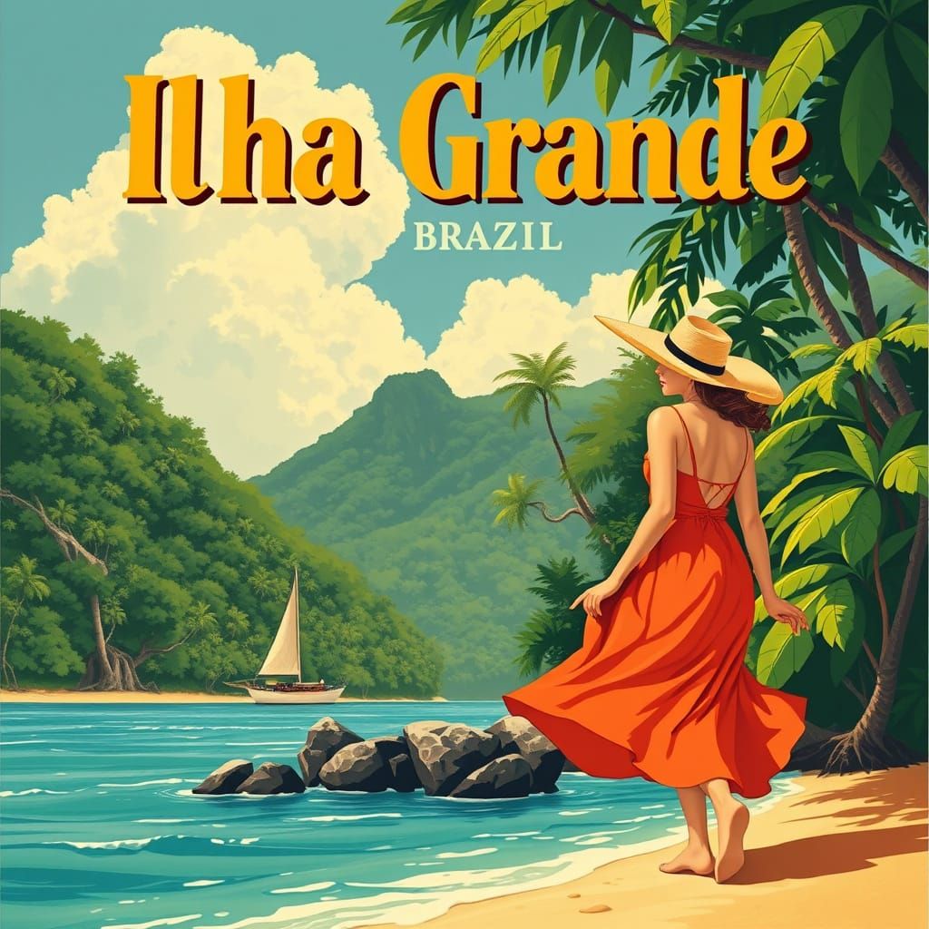 Ilha Grande, Brazil: Vintage Travel Poster in Art Deco Style