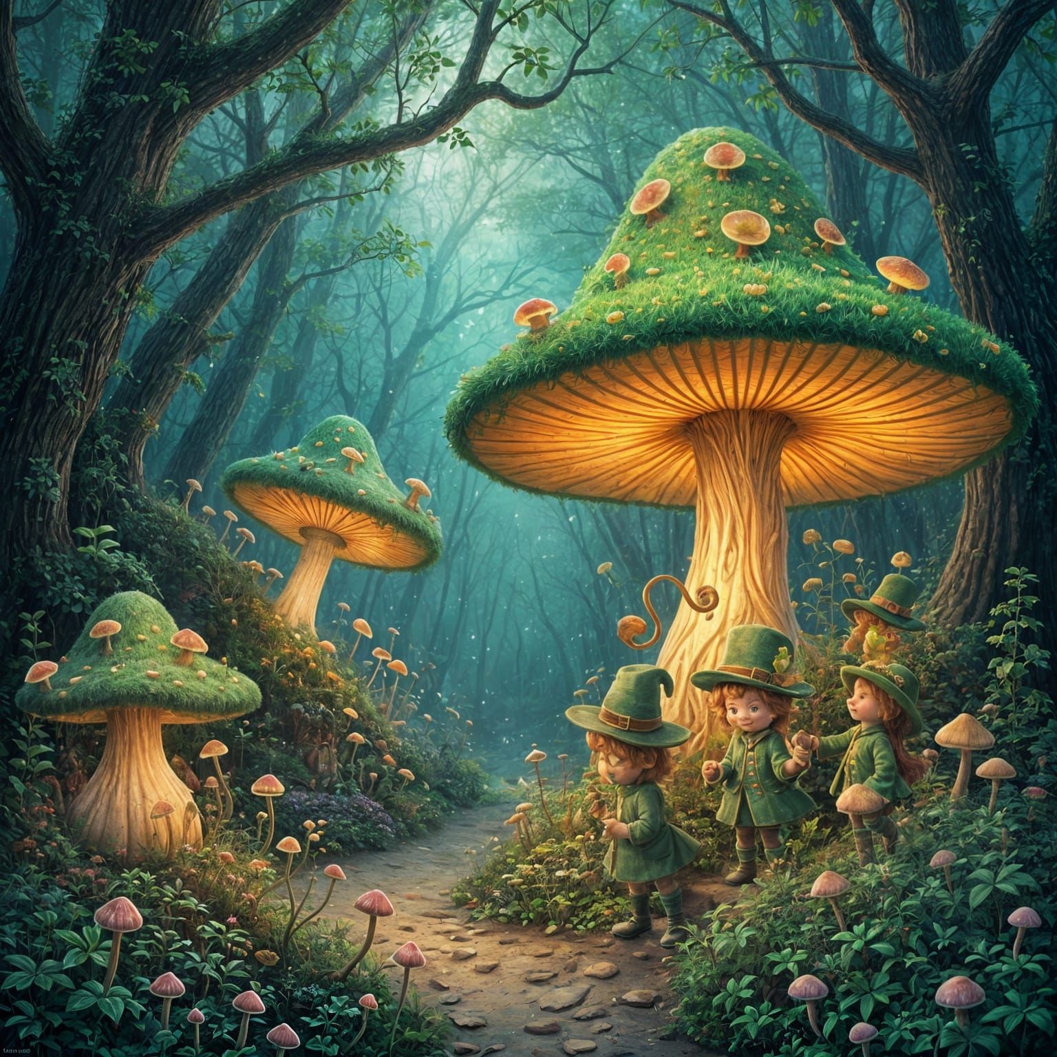 Glowing Mushroom Leprechaun Village: A Whimsical Fairytale