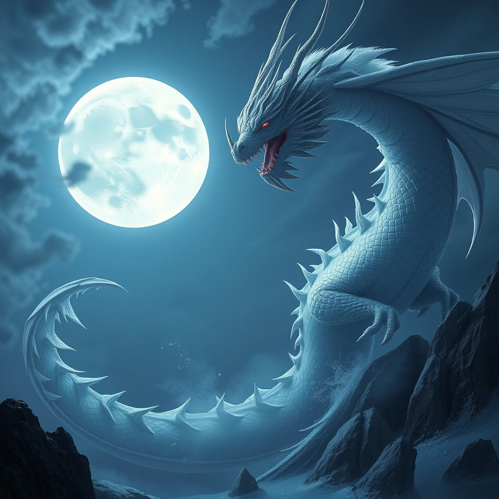 Fantastical White Moon Dragon Concept Art