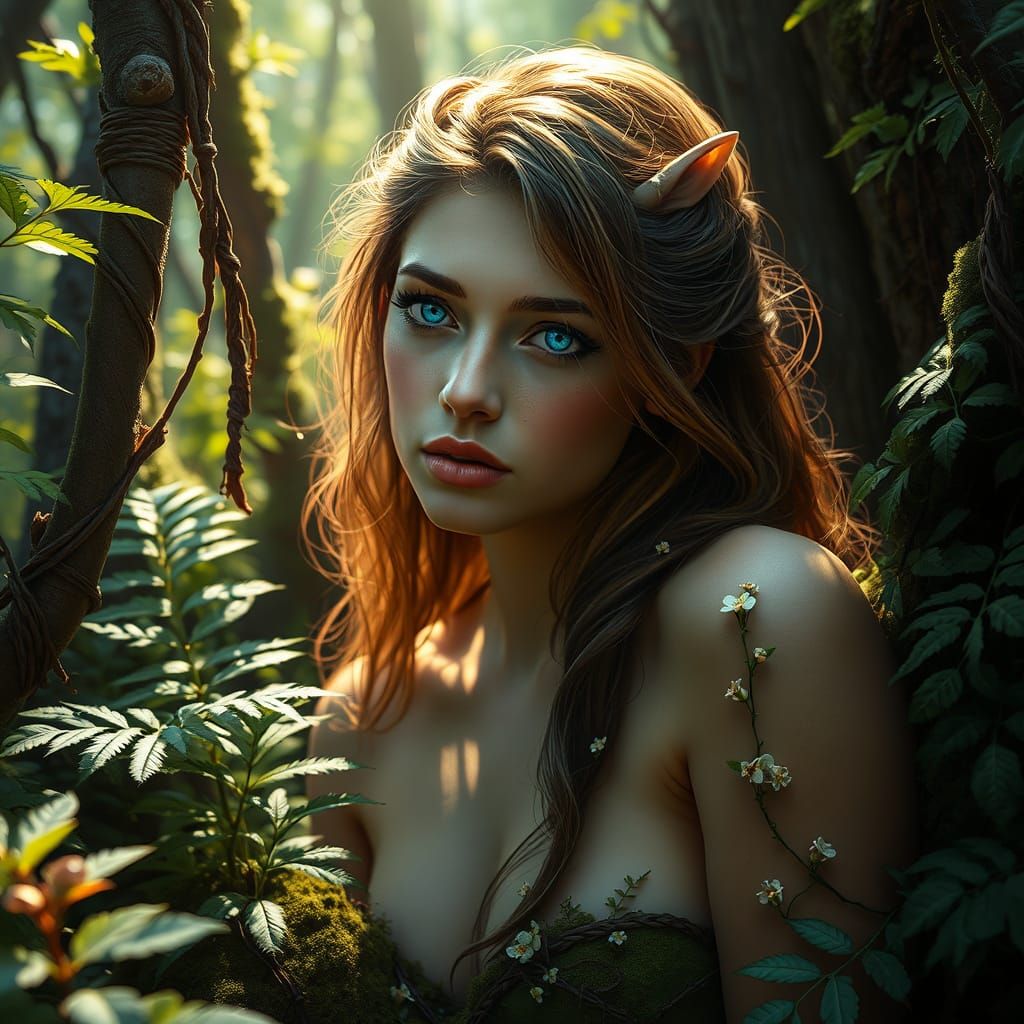 Ethereal Forest Goddess in Vibrant Bloom