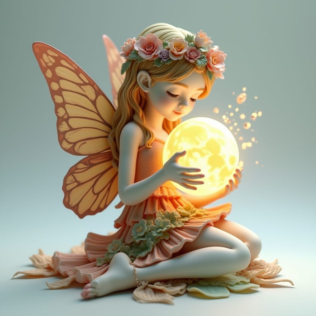 Surreal Butterfly Fairy in Serene Landscape, in a Hyper-Real...