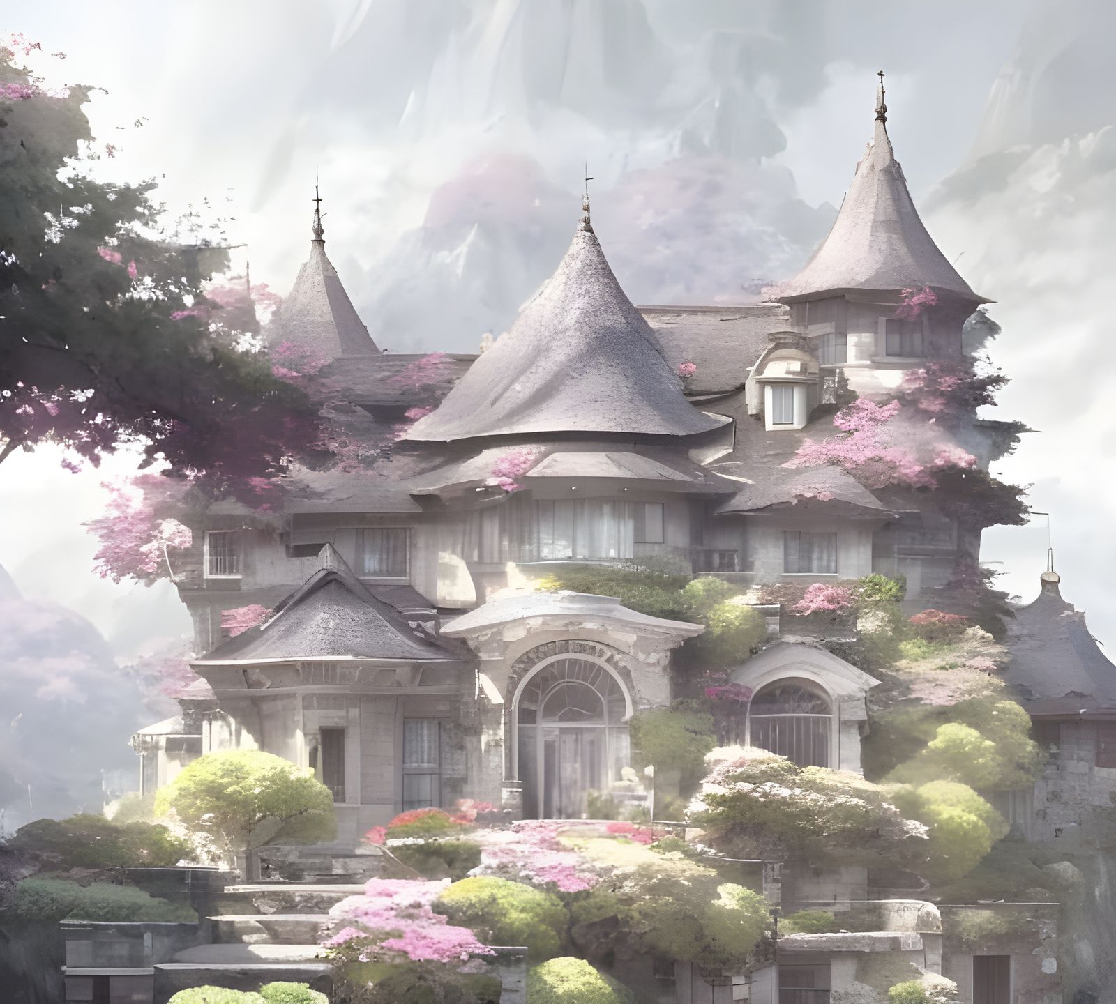 Detailed Stone House in Anime Art Style
