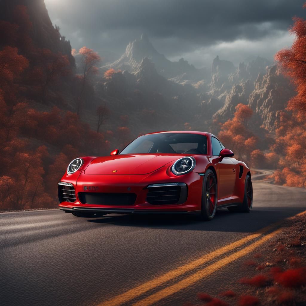 Wizard Drives Red Porsche 911: Fantasy Concept Art