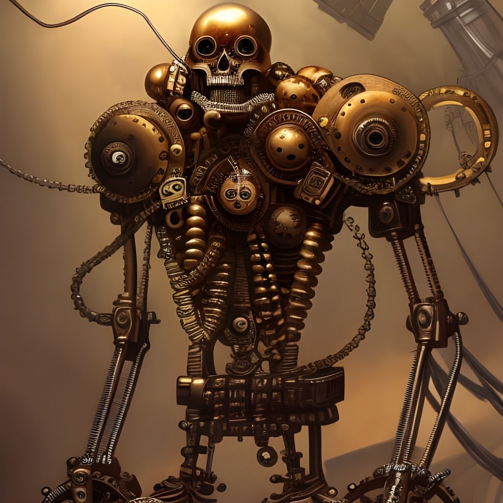 Steampunk Robot Skeleton in Copper and Gears