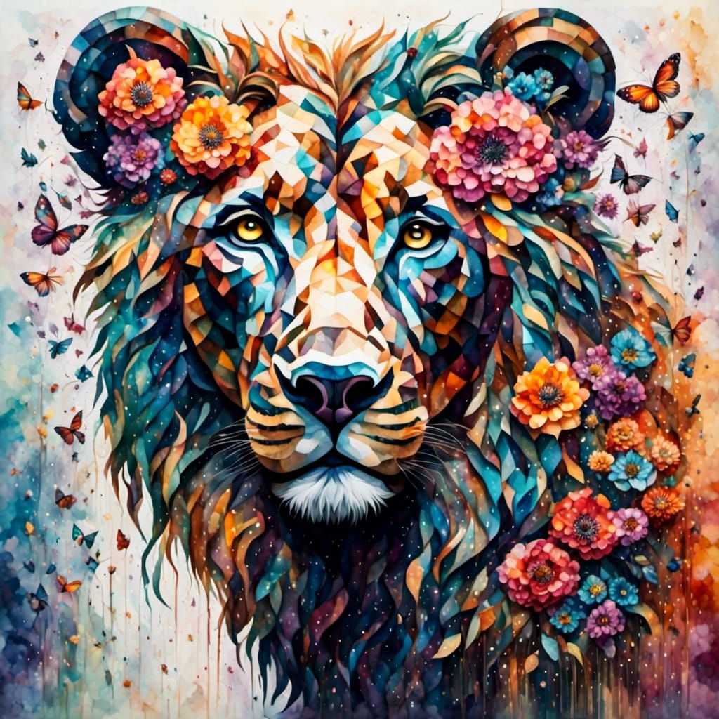 Dark Fantasy Mosaic Beast in Art Nouveau Style