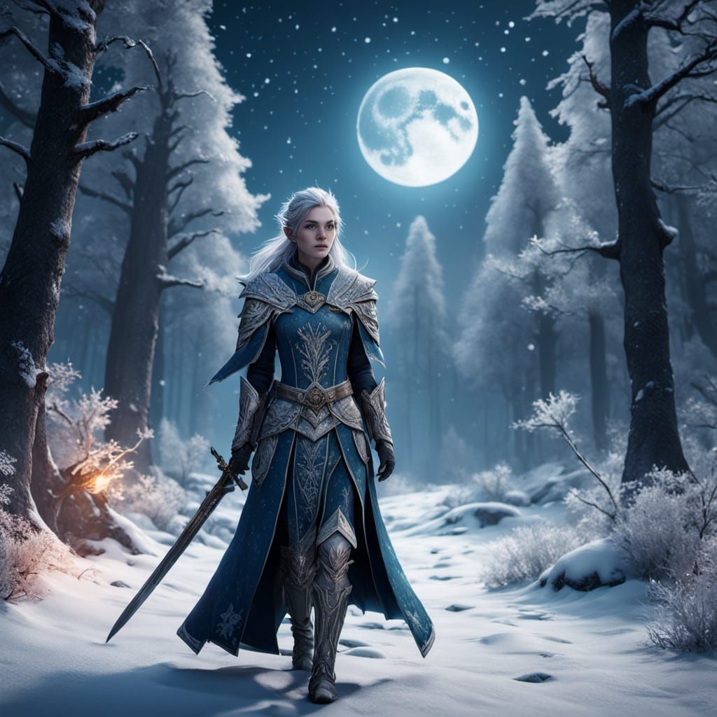 Ethereal Elf Queen in Snowy Winter Wonderland